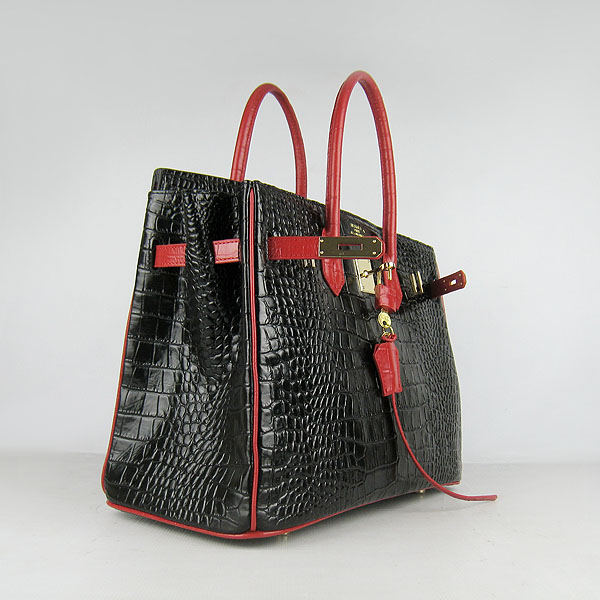 High Quality Fake Hermes Birkin 35CM Crocodile Veins Leather Bag Black/Red 6089 - Click Image to Close